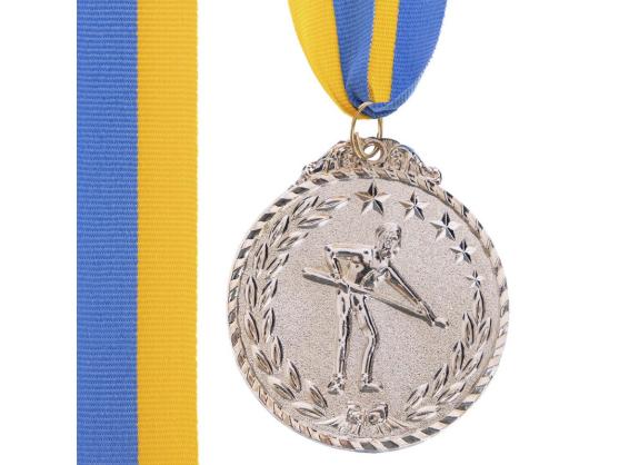 Медаль наградная Чемпион турнира по бильярду 2 место серебро d5см