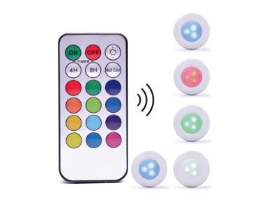 Светильники Magic Light точечные светодиодные на батарейках и клейкой основе 5шт с пультом